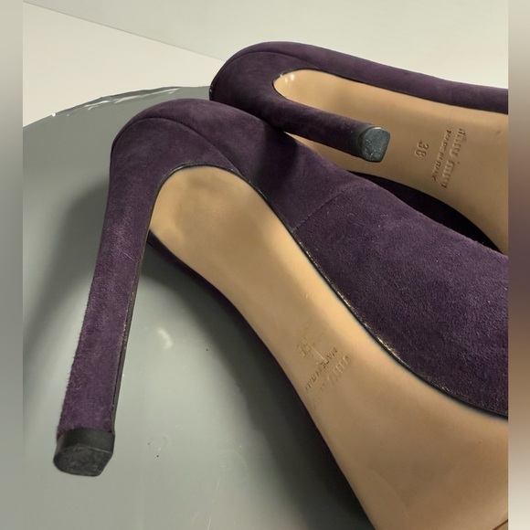 Miu Miu Purple Suede Crystal Embellished Peep Toe Platform Pumps Size 38 - Picture 10 of 11